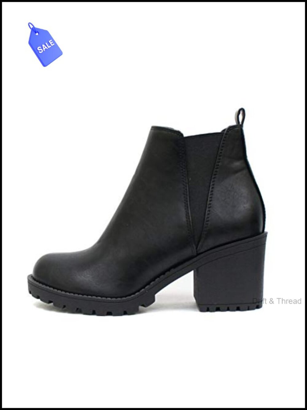 Women's Ankle Bootie Lug Sole Mid Heel Double Elastic Gore